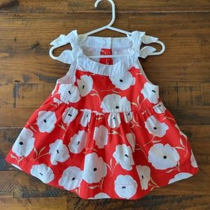 Janie and Jack 3T Red with White Floral Vibrant Sleeveless Shirt Dress Toddler